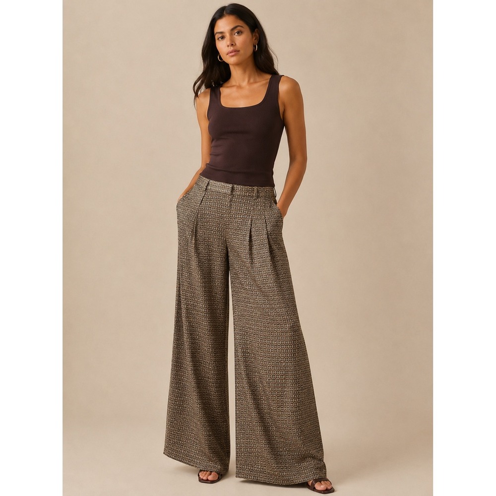 Banana Republic Wide-Leg Printed Trousers in Brown and Black